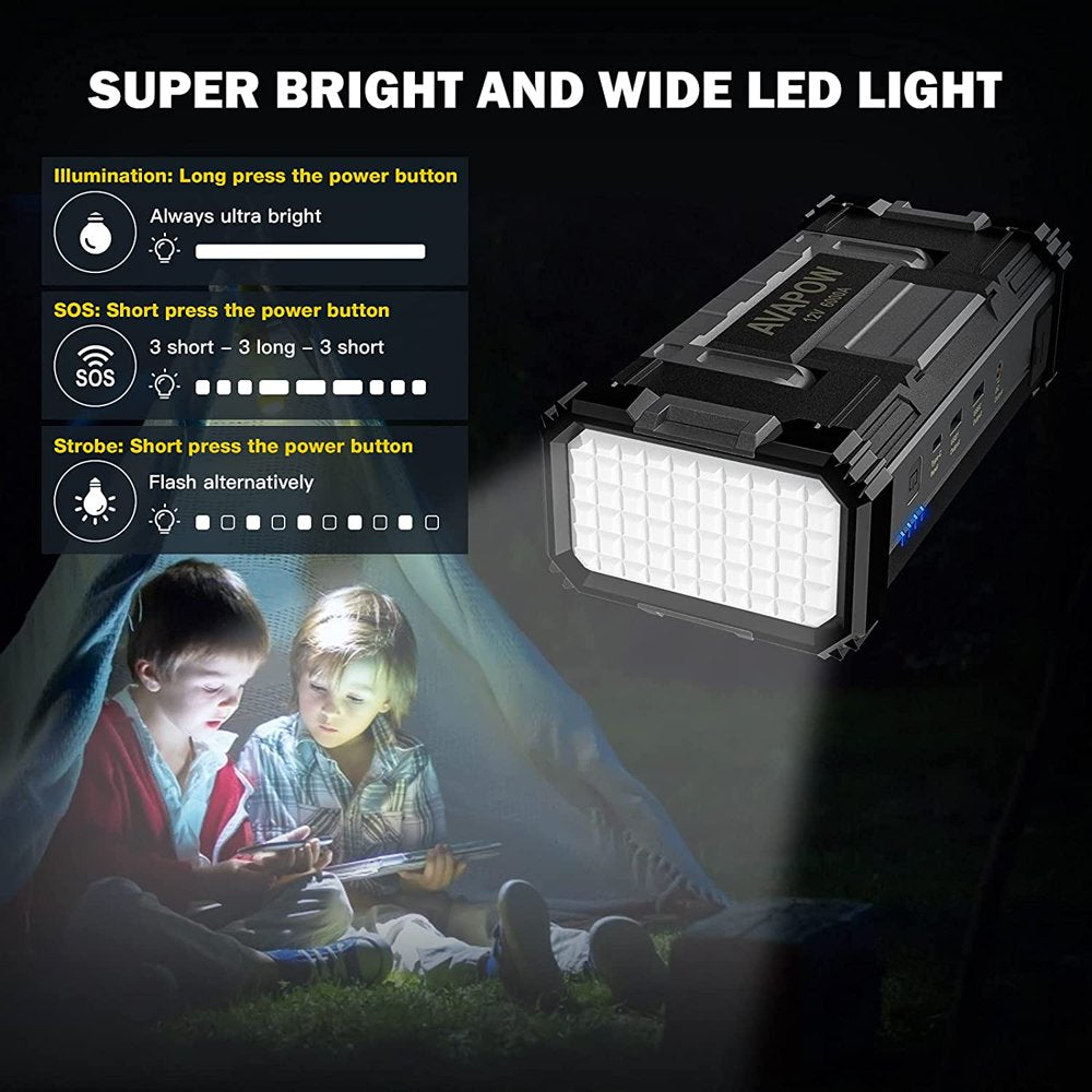 AVAPOW 6000A Car Battery Jump Starter, Dual USB Quick Charge, LED Light, 12V Portable Power Pack