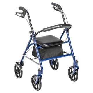 Drive Medical 4-Wheel Rollator Walker, Foldable, Padded Seat & Backrest, 6-Inch Wheels, Blue