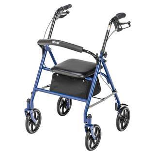 Drive Medical 4-Wheel Rollator Walker, Foldable, Padded Seat & Backrest, 6-Inch Wheels, Blue