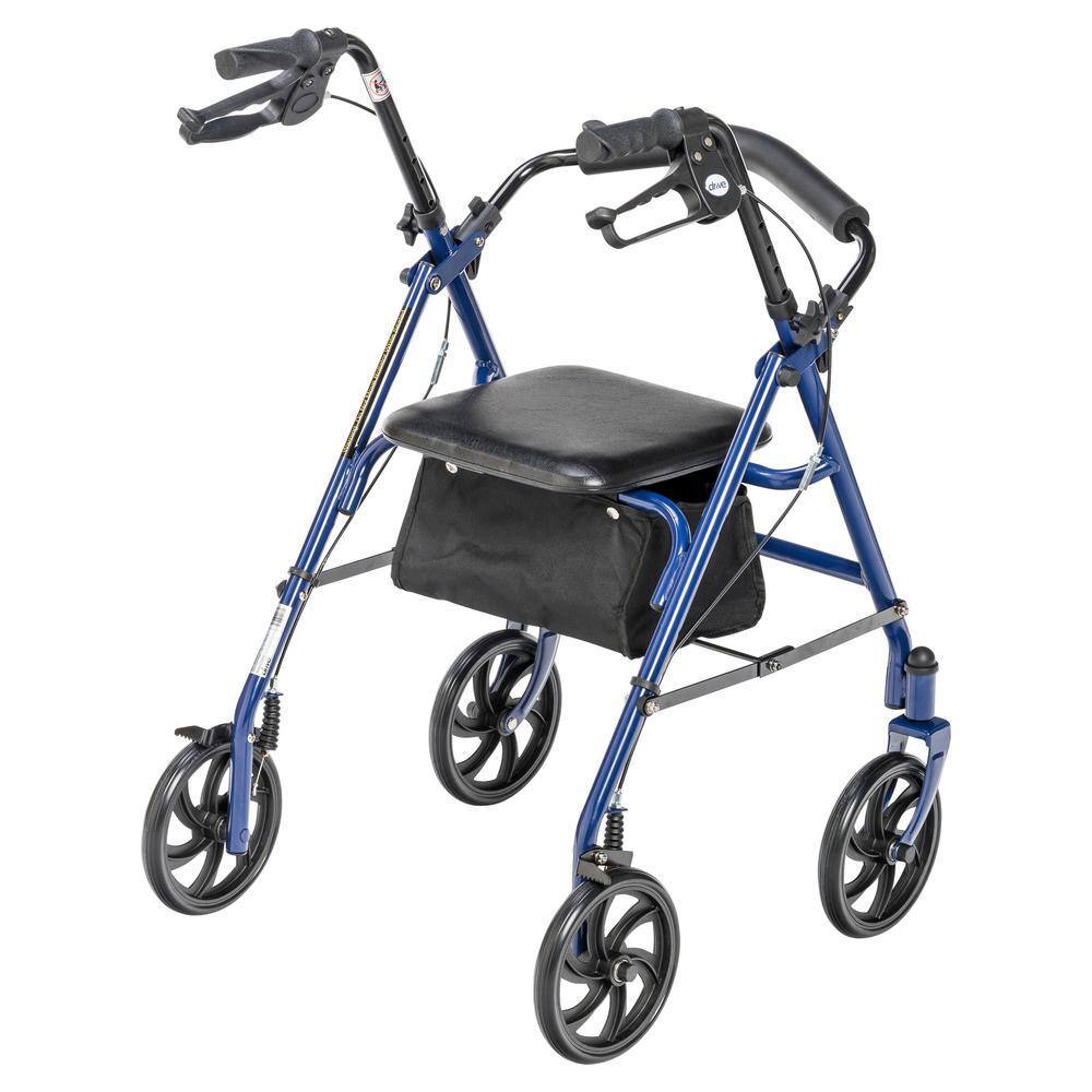 Drive Medical 4-Wheel Rollator Walker, Foldable, Padded Seat & Backrest, 6-Inch Wheels, Blue