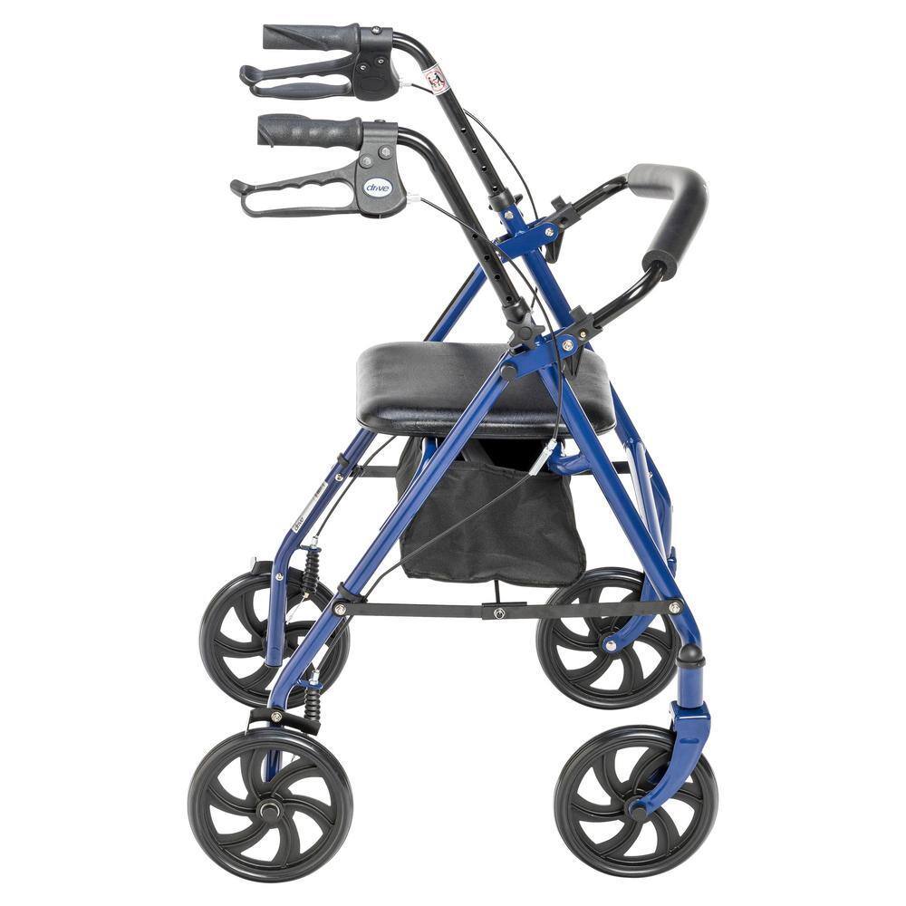 Drive Medical 4-Wheel Rollator Walker, Foldable, Padded Seat & Backrest, 6-Inch Wheels, Blue