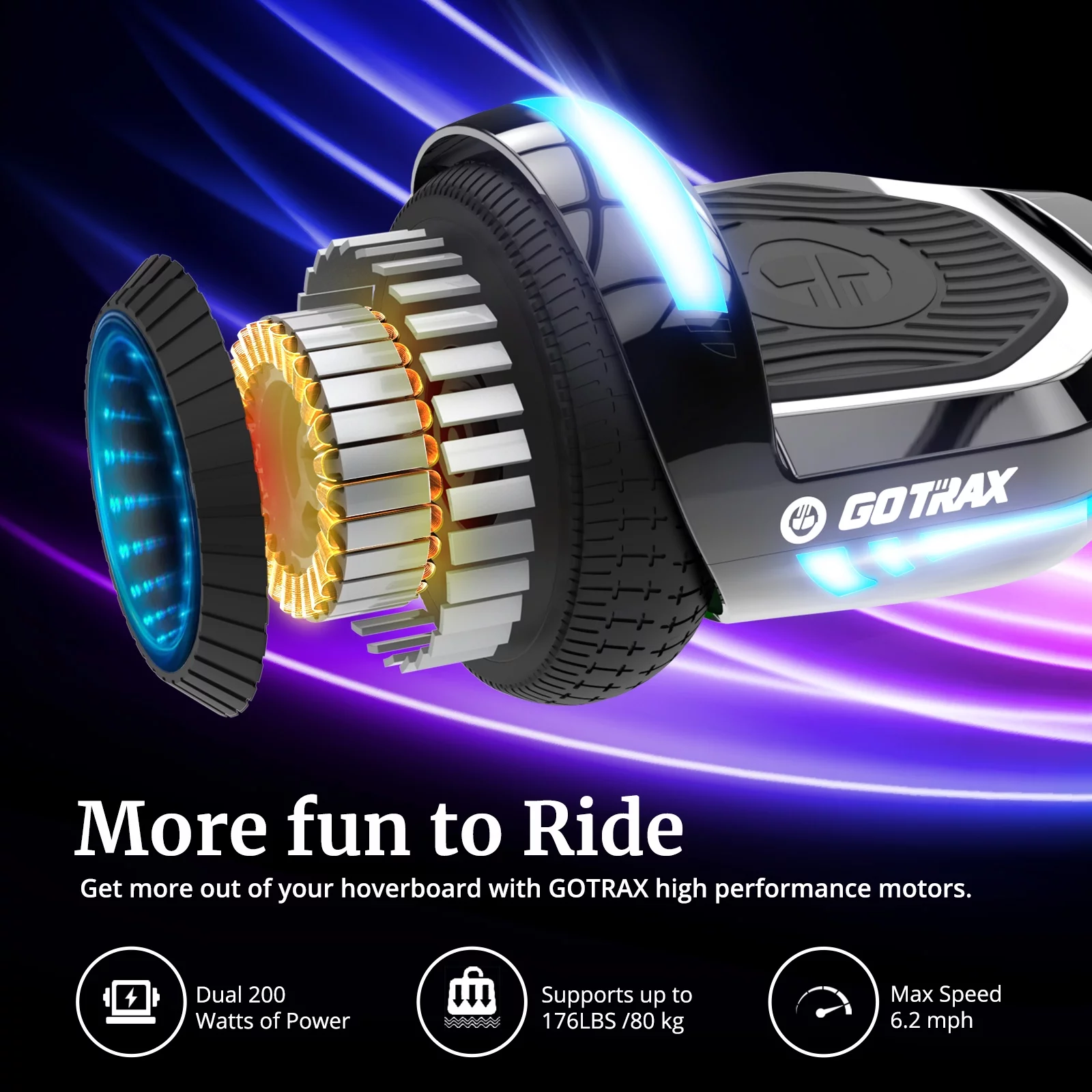 GOTRAX Glide Pro Bluetooth Hoverboard, 6.5" Wheels, LED Lights, Self-Balancing, UL2272 Certified, Silver