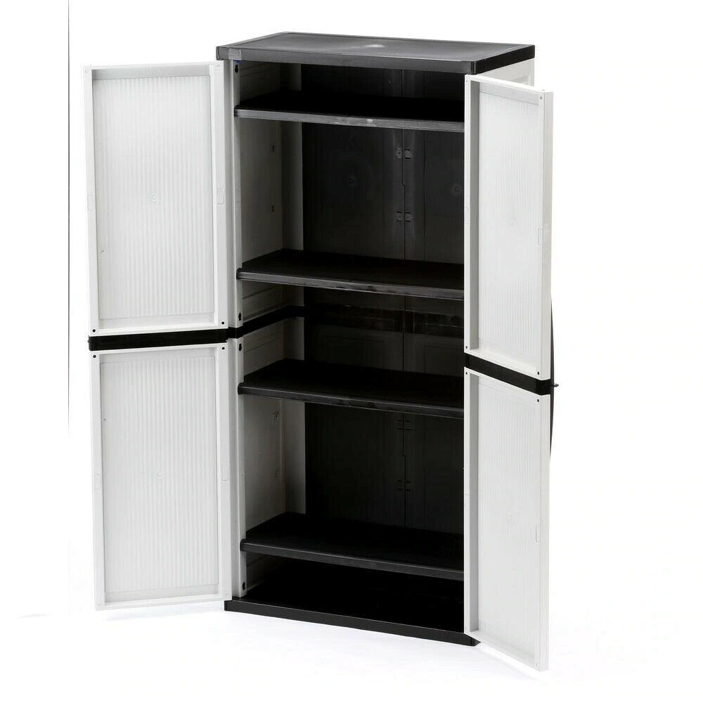 HDX Gray Plastic Freestanding Garage Cabinet with Adjustable Shelves & Lockable Doors, 35"W x 71"H x 18"D