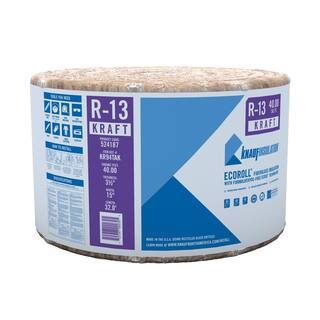 Knauf EcoRoll R-13 Kraft Faced Formaldehyde-Free Fiberglass Insulation, 15"x32', Sustainable & Easy Install