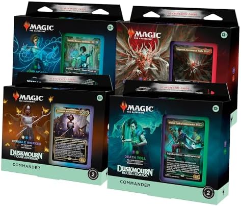 Magic: The Gathering Duskmourn Commander Deck Bundle - 4 Decks, 100 Cards Each, Foil Legendary Creatures, Strategic Multiplayer Play