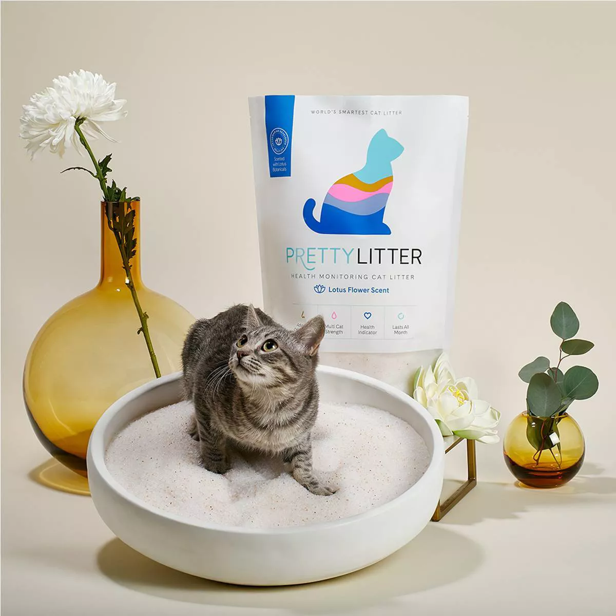 PrettyLitter Lotus Flower Scented Cat Litter, 8lbs - Advanced Odor Control, Ultra Lightweight, 99% Dust-Free