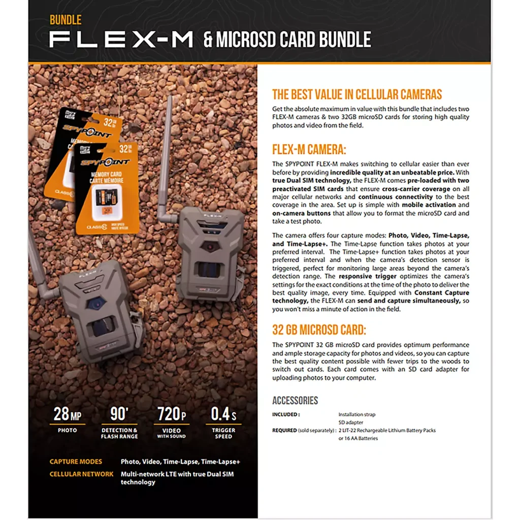 SpyPoint Flex-M 28MP Trail Camera Twin Pack with Infrared Flash & SD Cards