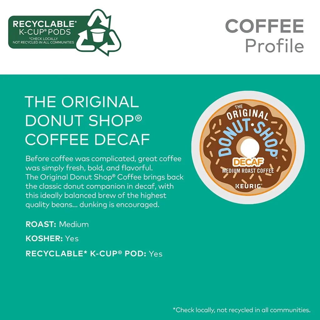 The Original Donut Shop Decaf Medium Roast K-Cup Pods, 96 Count, Kosher, Recyclable