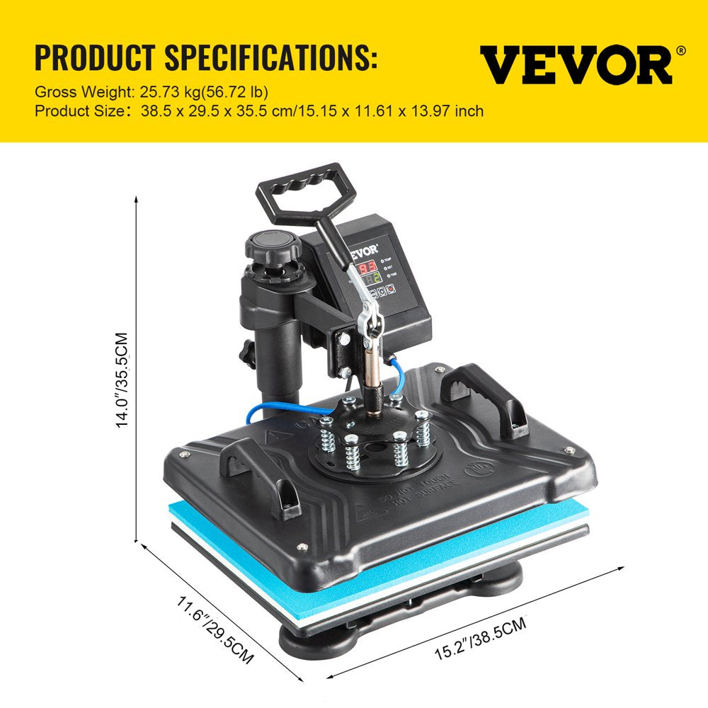 VEVOR 5 in 1 Digital Heat Press Machine for T-Shirts, Hats, Mugs, Plates - 360° Rotation, 1050W, Insulated, Complete Kit