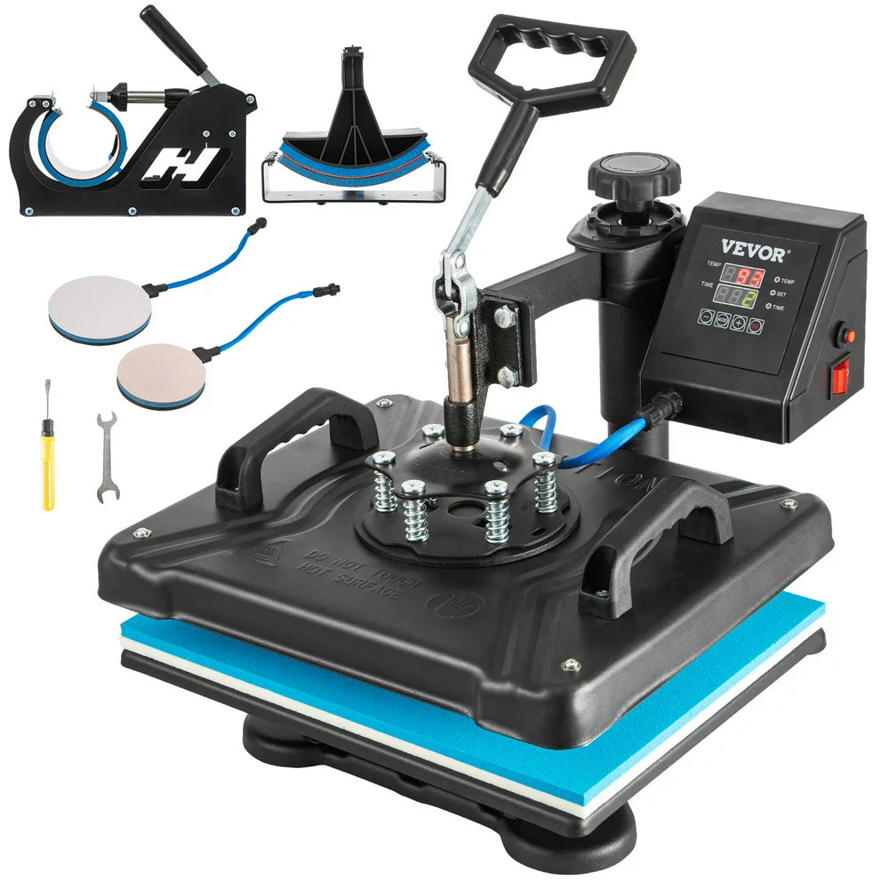 VEVOR 5 in 1 Digital Heat Press Machine for T-Shirts, Hats, Mugs, Plates - 360° Rotation, 1050W, Insulated, Complete Kit
