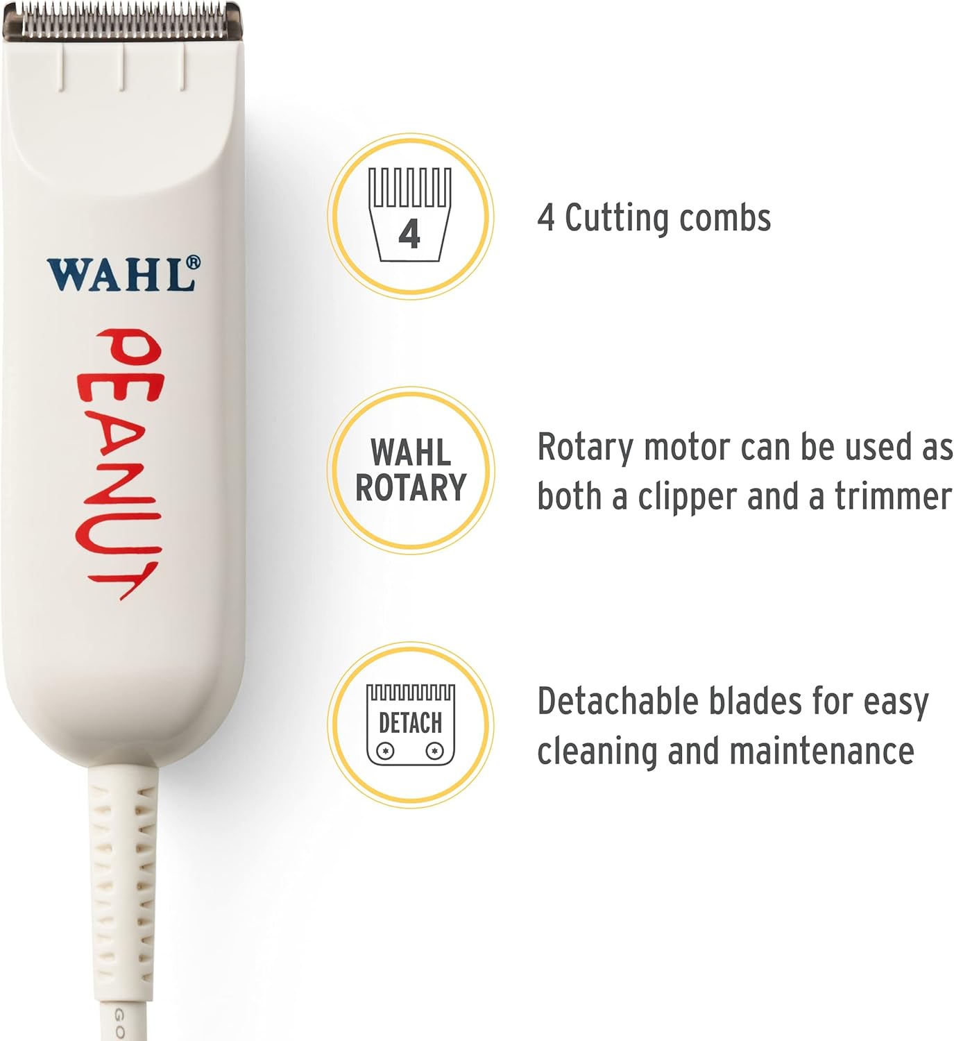 Wahl Professional Classic White Peanut Beard Trimmer & Hair Clipper Kit with 4 Guide Combs
